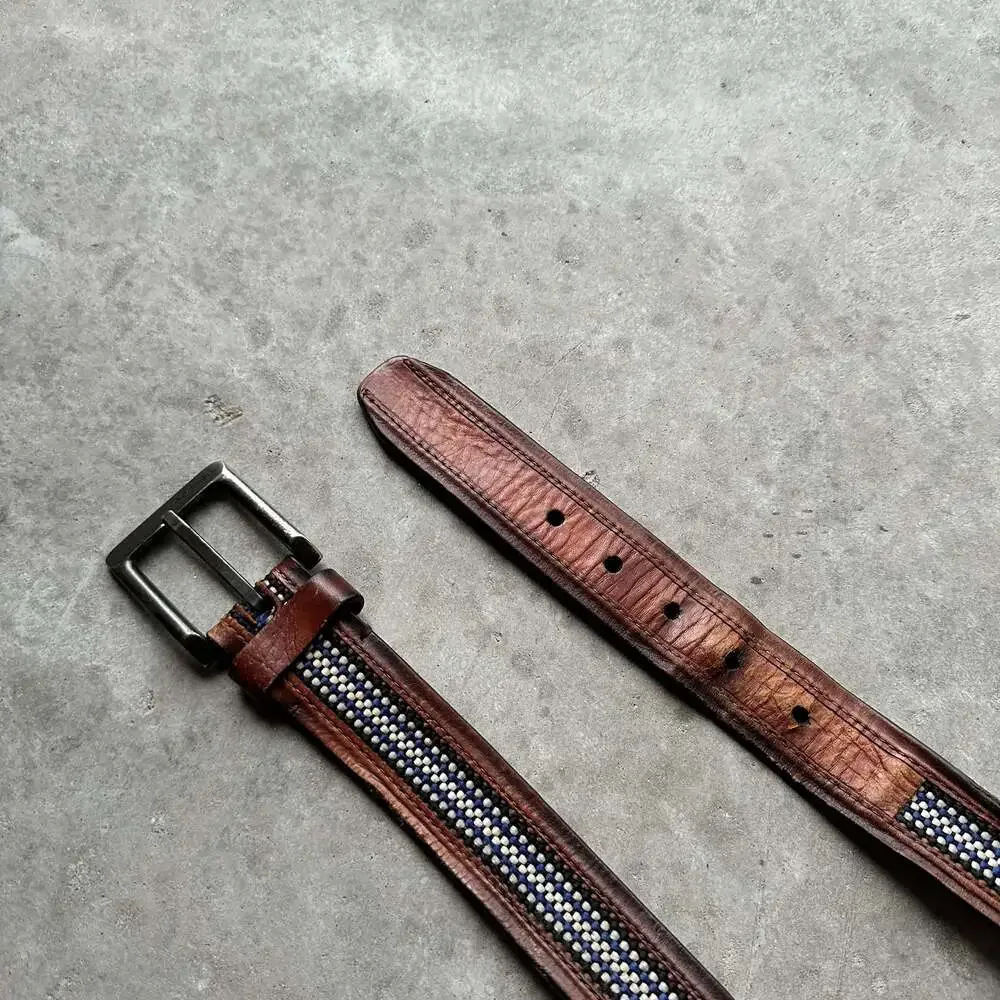Columbia Sportswear Men's Brown Genuine Leather Belt with Fabric Inlay